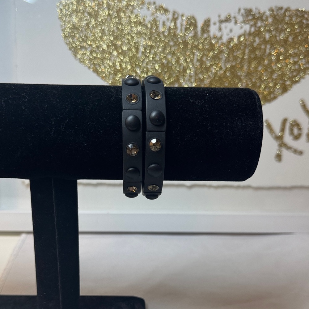 Black Studded Bracelet with Rhinestones